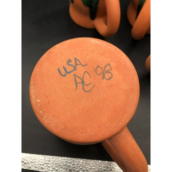 4 Red Clay Terracotta Green Drip Glaze Coffee Tea Mug Cup USA 90s - Picture 3 of 10